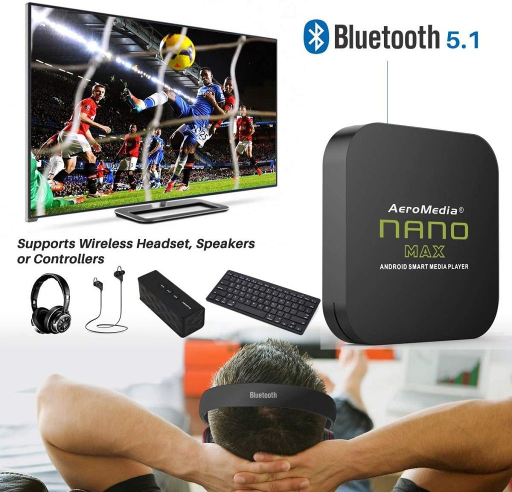 Aeromedia NANO MAX Android TV Box 4GB RAM 64GB ROM Android 12.0 OS Quad Core 802.11AC 2.4Ghz/5Ghz Dual-Band WIFI, Bluetooth 5.0, USB Ports