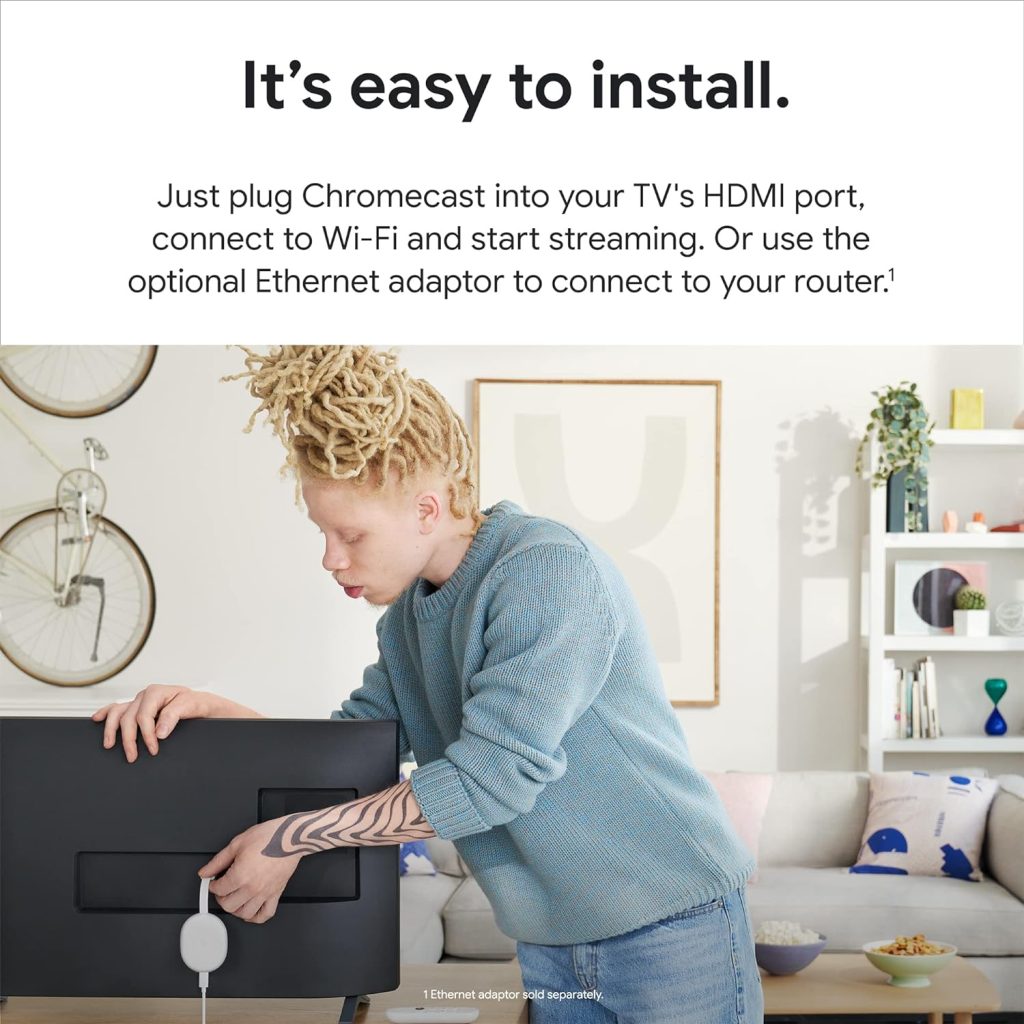 Chromecast with Google TV (HD) Snow – Streaming entertainment on your TV with voice search remote – Watch movies, shows, Netflix, NOWTV and more