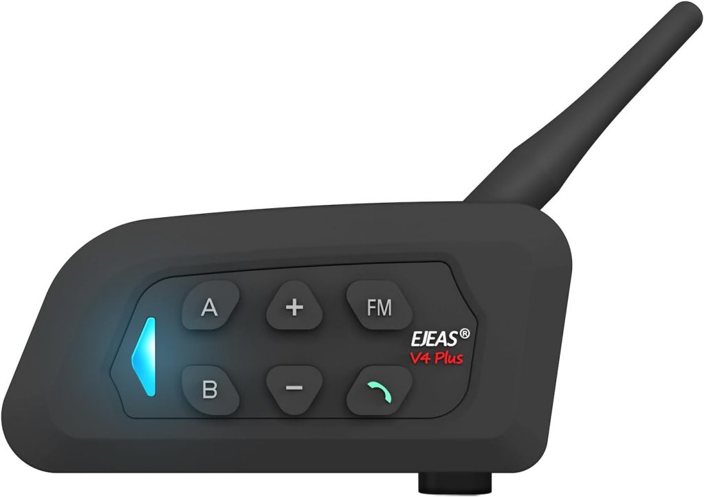 EJEAS V4Plus Motorcycle Bluetooth Intercom, 1500m Waterproof Motorcycle Helmet Bluetooth Headset 4 People Talk Simultaneously (V4P-1)