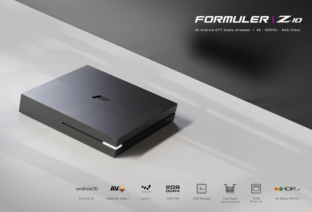 Formuler Z10 4K Ultra HD Android 10 IP Receiver (60fps, HDR10+, Dual Band WiFi, LAN, Bluetooth 5.0, USB 3.0, HDMI, 2GB RAM  8GB Flash, Widevine L1  L3, OTT Media Player, Black)