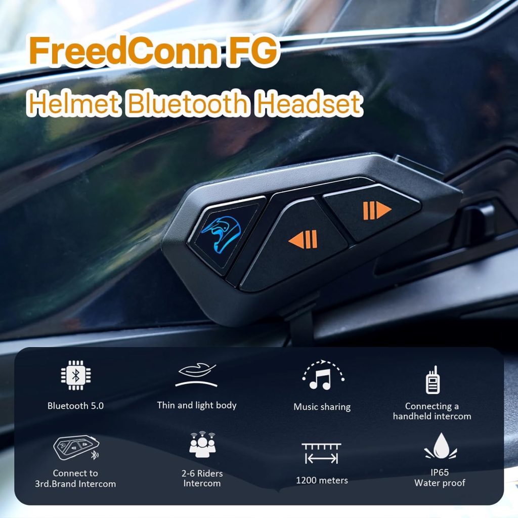 FreedConn FG Motorcycle Helmet Headphones Bluetooth 5.0 Helmet Bluetooth Headset 6 Rider 1200m Lightweight Intercom Music Sharing Support 3rd Party Pairing