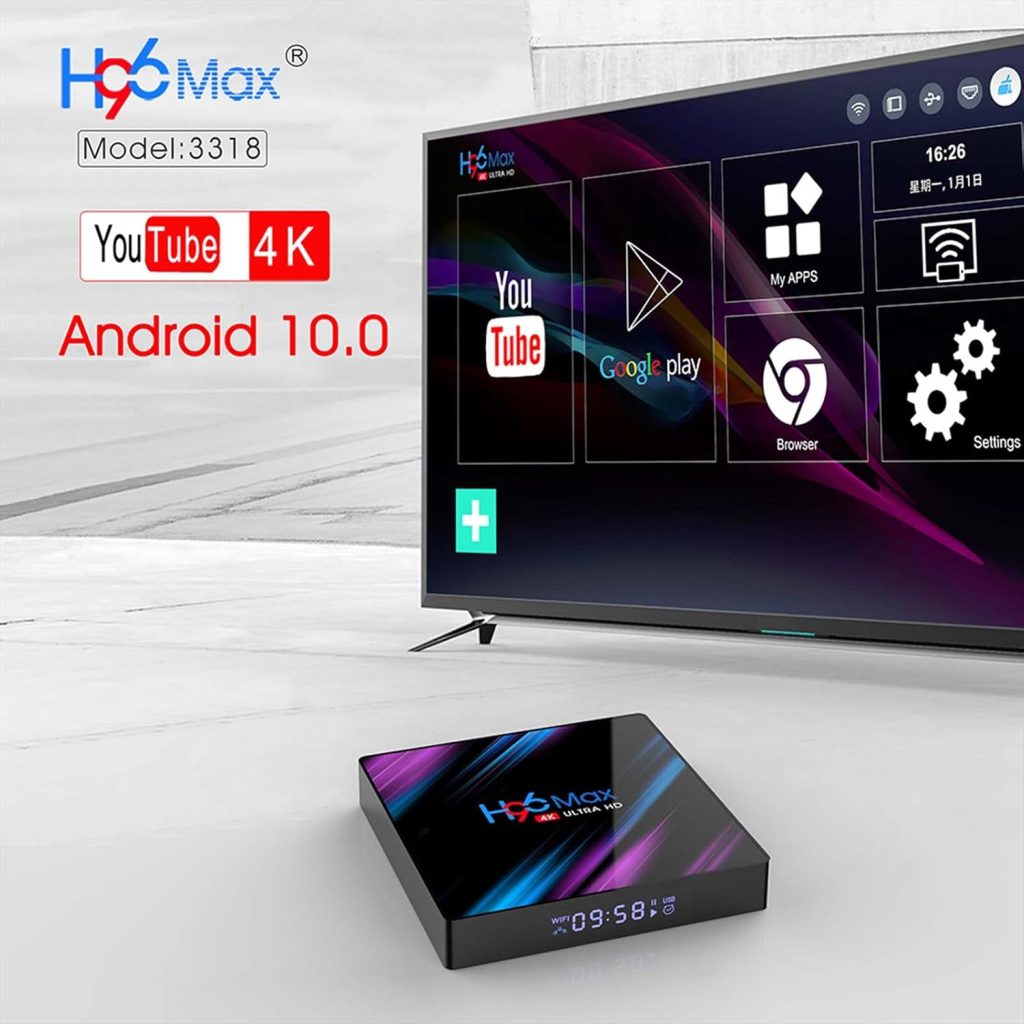 JIEMEIMEI H96 Max TV Box Android 9.0 4GB Ram 64GB ROM Rk3318 Quad Core Bluetooth 4.2 WiFi 2.4G And 5g Ethernet 1usb 3.0 And 1usb 2.0 Set Top Box Supports 4K Ultra HD(Color:2GB+16GB)