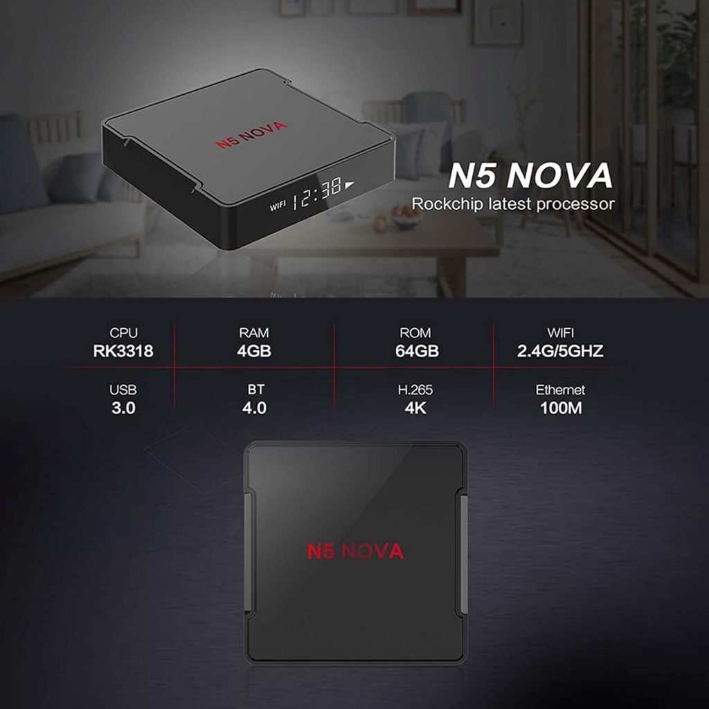 JIEMEIMEI TV Box, N5 NOVA Smart TV Box Android 9.0 RK3318 Quad Core 64 Bit 4K 2.4G 5G WiFi Box Android Smart HD Media Player Box TV(Color:4+64)