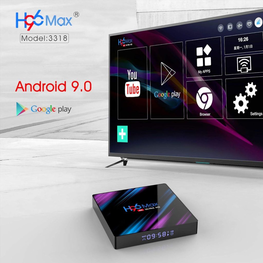 LCC H96 Max TV box Android 9.0 4GB ram 64GB ROM rk3318 quad core Bluetooth 4.2 WiFi 2.4G and 5g Ethernet 1usb 3.0 and 1usb 2.0 set top box supports 4K Ultra HD Internet video player