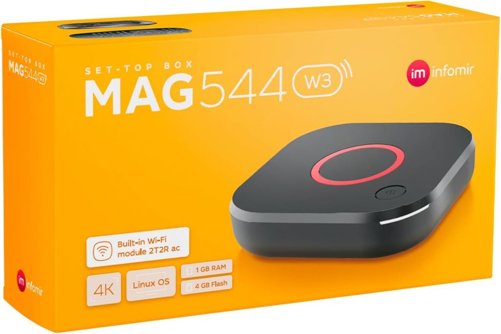 MAG 544W3 Original 4K IPTV Set TOP Box MAG 524w3 Multimedia Player Internet TV IP Receiver 4K UHD 60FPS 2160p @ 60FPS HDMI 2.0 HEVC H.265  H.264 HW Support ARM Cortex-A53 + HDMI Cable + UK Plug