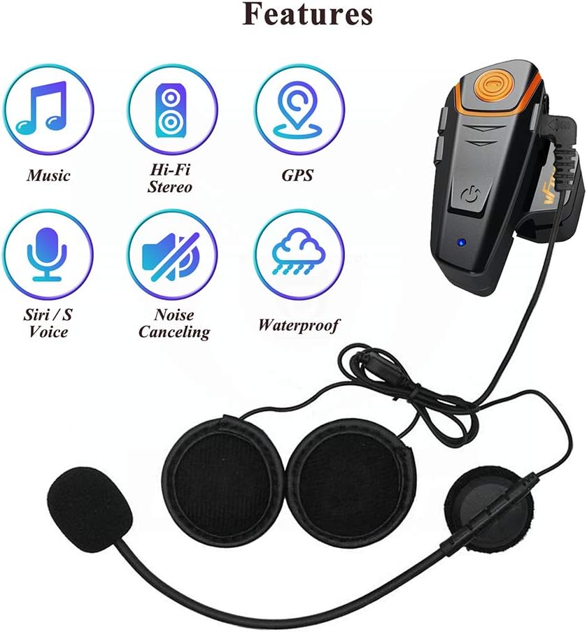 vFound BT-S2 1000m Bluetooth Headset Waterproof Motorcycle Motorbike Helmet Intercom Interphone for 2 or 3 riders and Audio for Walkie Talkie GPS Hands Free MP3 player FM Radio (2 Pack)