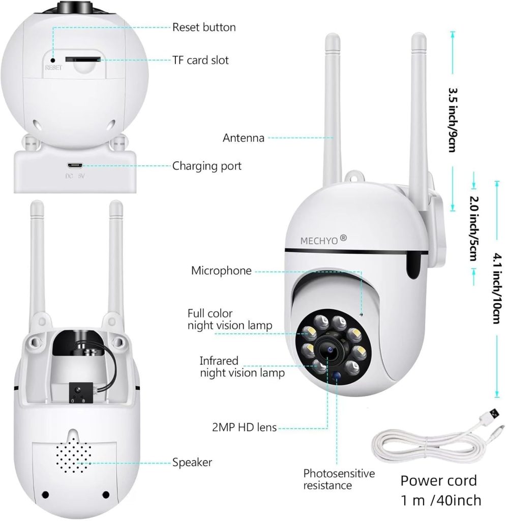 1080P Outdoor Security Cameras - 2.4GHz WiFi Cameras for Home Monitoring - 360° View - IP65 Waterproof Home Camera with Motion Detection,Full-Color Night Vision (Includes Memory Card)