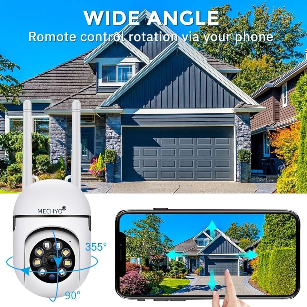 1080P Outdoor Security Cameras - 2.4GHz WiFi Cameras for Home Monitoring - 360° View - IP65 Waterproof Home Camera with Motion Detection,Full-Color Night Vision (Includes Memory Card)