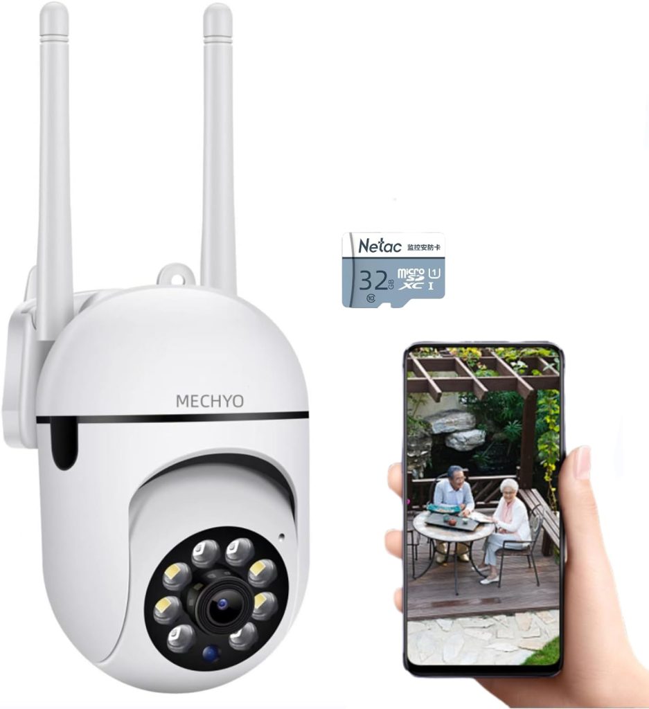 1080P Outdoor Security Cameras - 2.4GHz WiFi Cameras for Home Monitoring - 360° View - IP65 Waterproof Home Camera with Motion Detection,Full-Color Night Vision (Includes Memory Card)