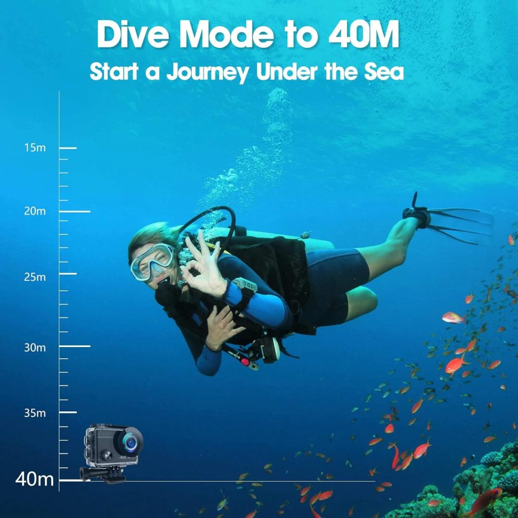 4K Action Camera, 20MP EIS Anti-shake Underwater Sports Camera with Ultra HD 170°Wide-Angle 2.4G Remote Control 2x1050mAh Rechargeable Batteries and Mounting Accessories for Vlogging, Diving, Riding