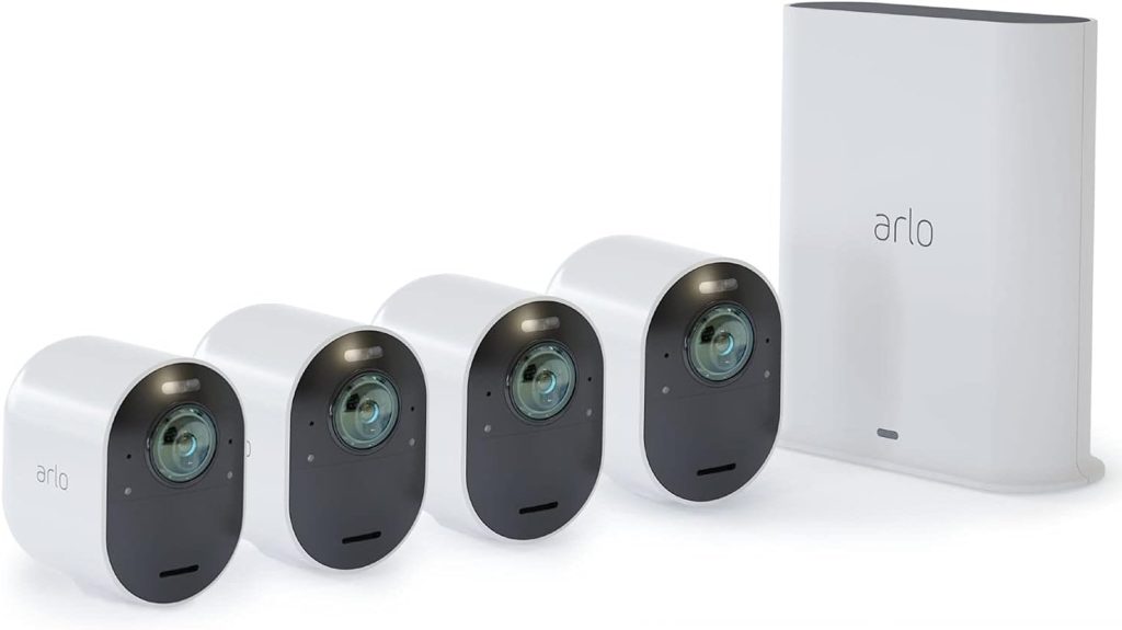 Arlo Ultra Wireless Outdoor Home Security Camera System CCTV, 6-month battery, Alarm, Colour Night Vision, Weatherproof, 4K, 2-Way Audio, 4 Camera kit, With free trial of Arlo Secure Plan