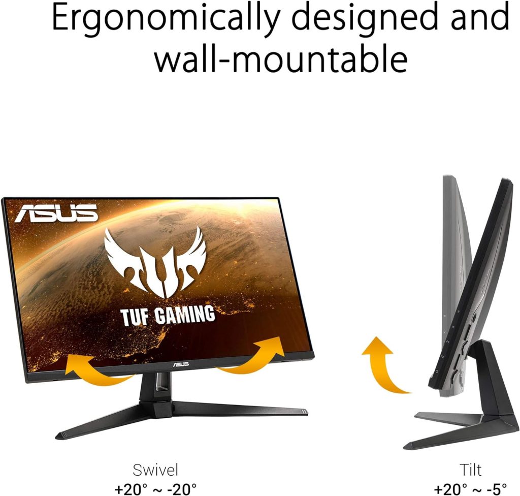 ASUS TUF Gaming 27 2K HDR Monitor (VG27AQ1A) - WQHD (2560 x 1440), IPS, 170Hz (Supports 144Hz), 1ms, Extreme Low Motion Blur, Speaker, G-SYNC Compatible, VESA Mountable, DisplayPort, HDMI