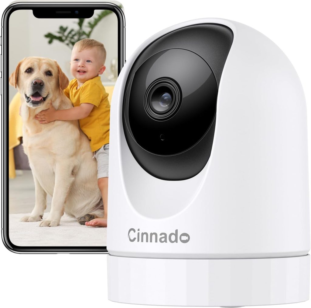 Cinnado WiFi Security Camera Indoor - 2K Pet Dog Cameras House Security with APP for Baby Monitor Home CCTV Wireless 360°, Motion Tracking, Smart Siren, IR Night Vision, Work with Alexa, D1