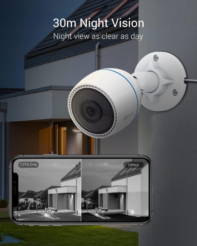 EZVIZ Outdoor Camera 30M Night Vision, CCTV System Wi-Fi Home Security Camera Surveillance, 1080P FHD, Smart Motion Detection, IP67 Waterproof, 256GB SD Card/Cloud Storage, Alexa/Google Control|C3TN