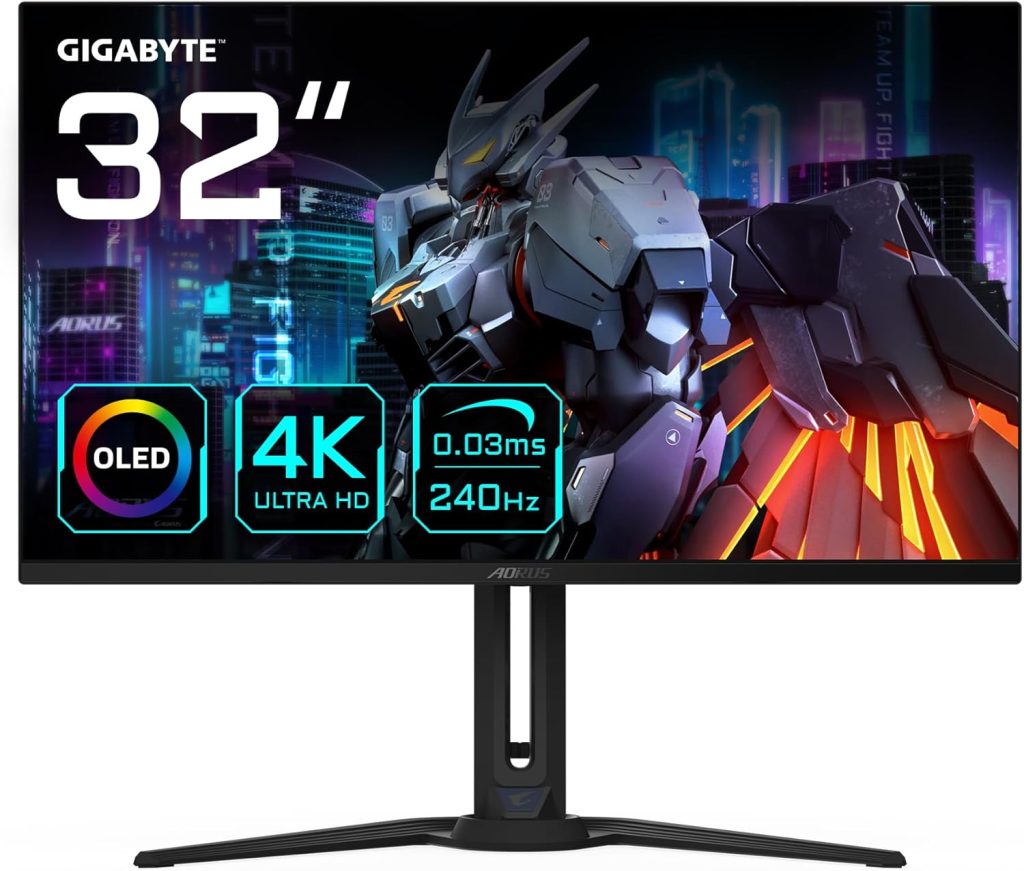 Gigabyte AORUS FO32U2 32” QD-OLED Flat Gaming Monitor - 3840 x 2160(UHD), 240Hz, 0.03ms, KVM, 250 cd/m2, FreeSync Premium Pro, DisplayHDR True Black 400, HDMI 2.1