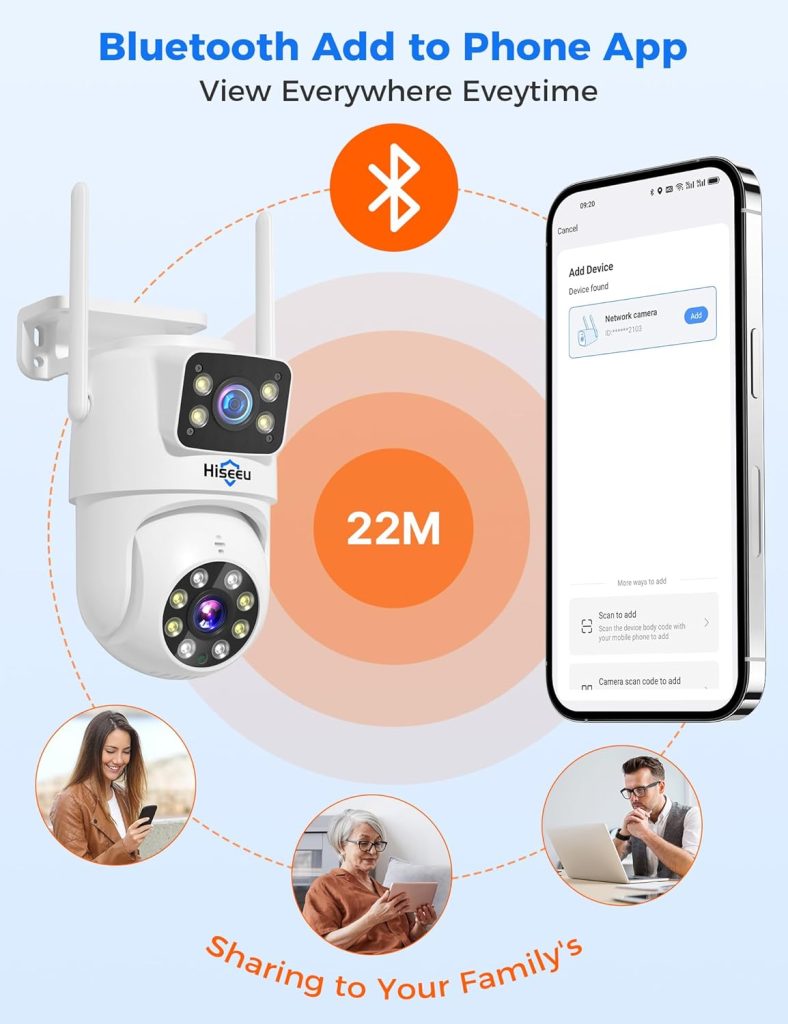 Hiseeu 【Dual Lens+8X Digital Zoom】 3MP Dual Lens PTZ WiFi Security Camera Outdoor, 2.4G/5G WiFi CCTV Home Surveillance Camera Outdoor, Color Night Vision, Auto Tracking Alarm Sound Light 2-Way Audio