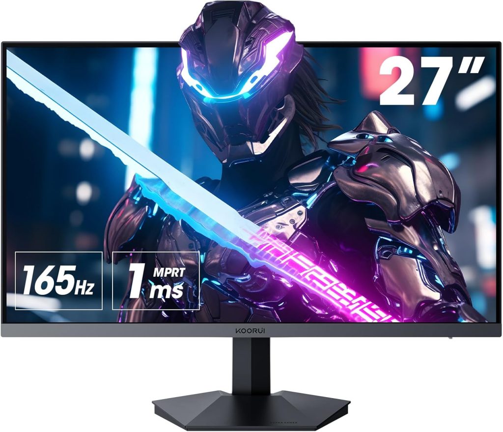 KOORUI 27 Inch FHD Gaming Monitor 165 Hz, IPS, 1ms, DCI-P3 90% Color Gamut, Adaptive Sync, (1920x1080P, HDMI, DisplayPort) Black