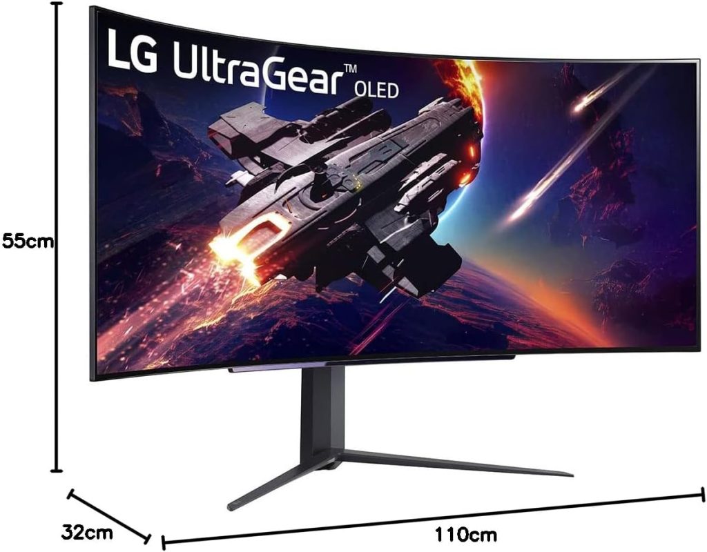 LG UltraGear 45GR95QE - 45 Inch Curved OLED Gaming Monitor WQHD (3440 x 1440), 240Hz Refresh Rate, 0.03ms Response Time, Anti-glare, AMD FreeSync Premium, NVIDIA G-SYNC Compatible, HDMI 2.1