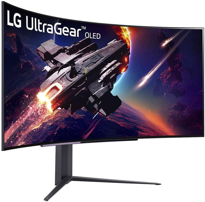 LG UltraGear 45GR95QE - 45 Inch Curved OLED Gaming Monitor WQHD (3440 x 1440), 240Hz Refresh Rate, 0.03ms Response Time, Anti-glare, AMD FreeSync Premium, NVIDIA G-SYNC Compatible, HDMI 2.1