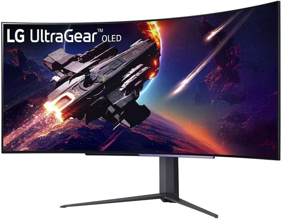 LG UltraGear 45GR95QE - 45 Inch Curved OLED Gaming Monitor WQHD (3440 x 1440), 240Hz Refresh Rate, 0.03ms Response Time, Anti-glare, AMD FreeSync Premium, NVIDIA G-SYNC Compatible, HDMI 2.1