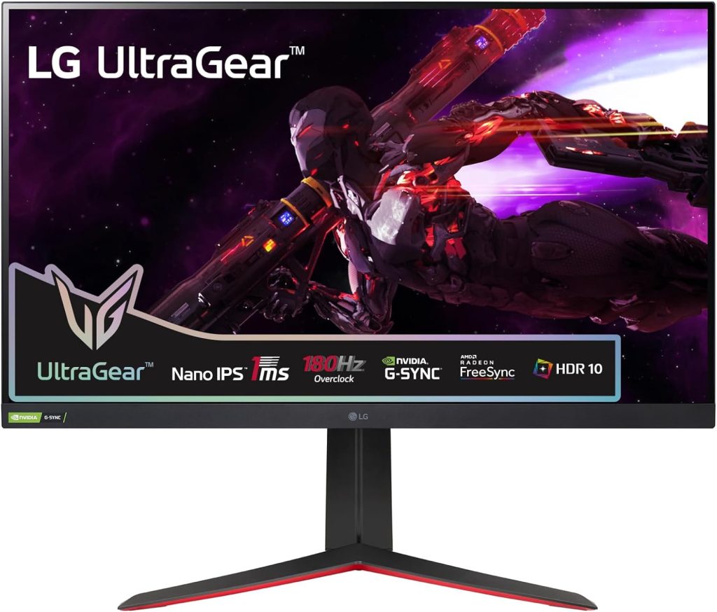 LG UltraGear Gaming Monitor 32GP850-B, 32 Inch, 1440p, 180Hz O/C, 1ms GtG, Nano IPS Panel, HDR 10, AMD FreeSync Premium, NVIDIA G-SYNC, Smart Energy Saving, HDMI, Displayport, Black/Red