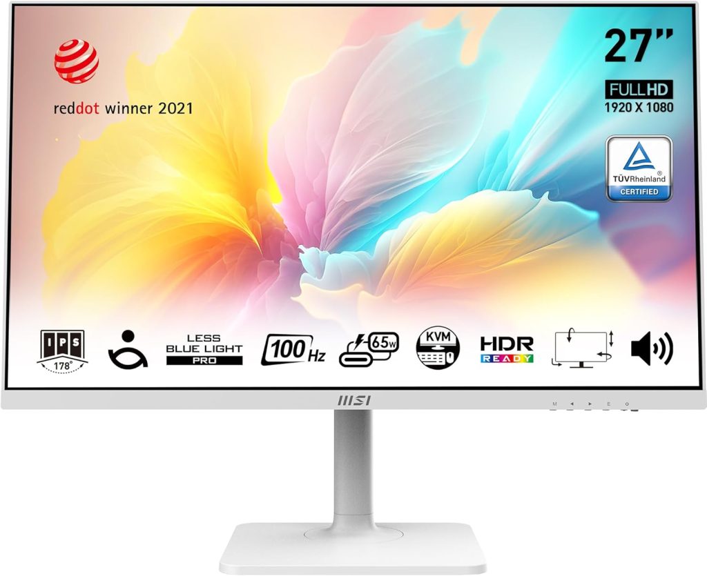 MSI PRO MP2412 23.8 Inch Monitor, Full HD (1920 x 1080), 100Hz, VA, 4ms, FreeSync, HDMI, VGA, Anti-Glare, Anti-Flicker, Less Blue light, TÜV Certified, VESA, Kensington, Black