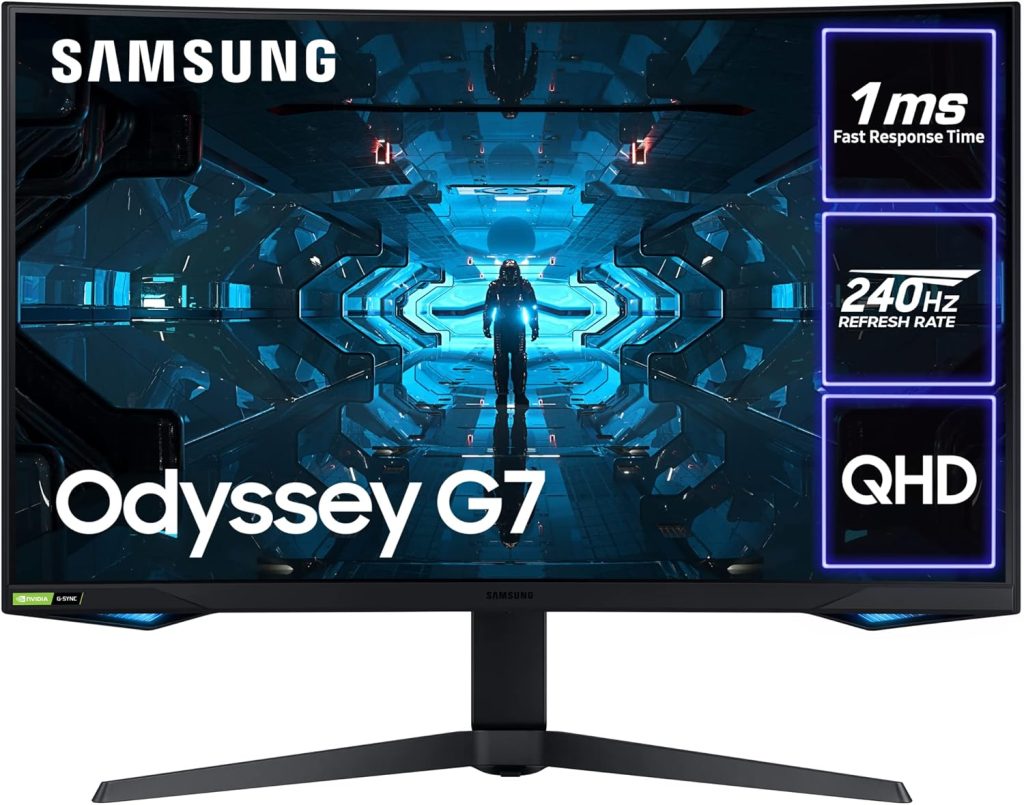 Samsung Odyssey G7 LC27G73TQSRXXU 27 1000R Curved Gaming Monitor - 240Hz, 1ms, 1440p QHD, Gsync, QLED, HDR600, HDMI, Displayport, USB, Black