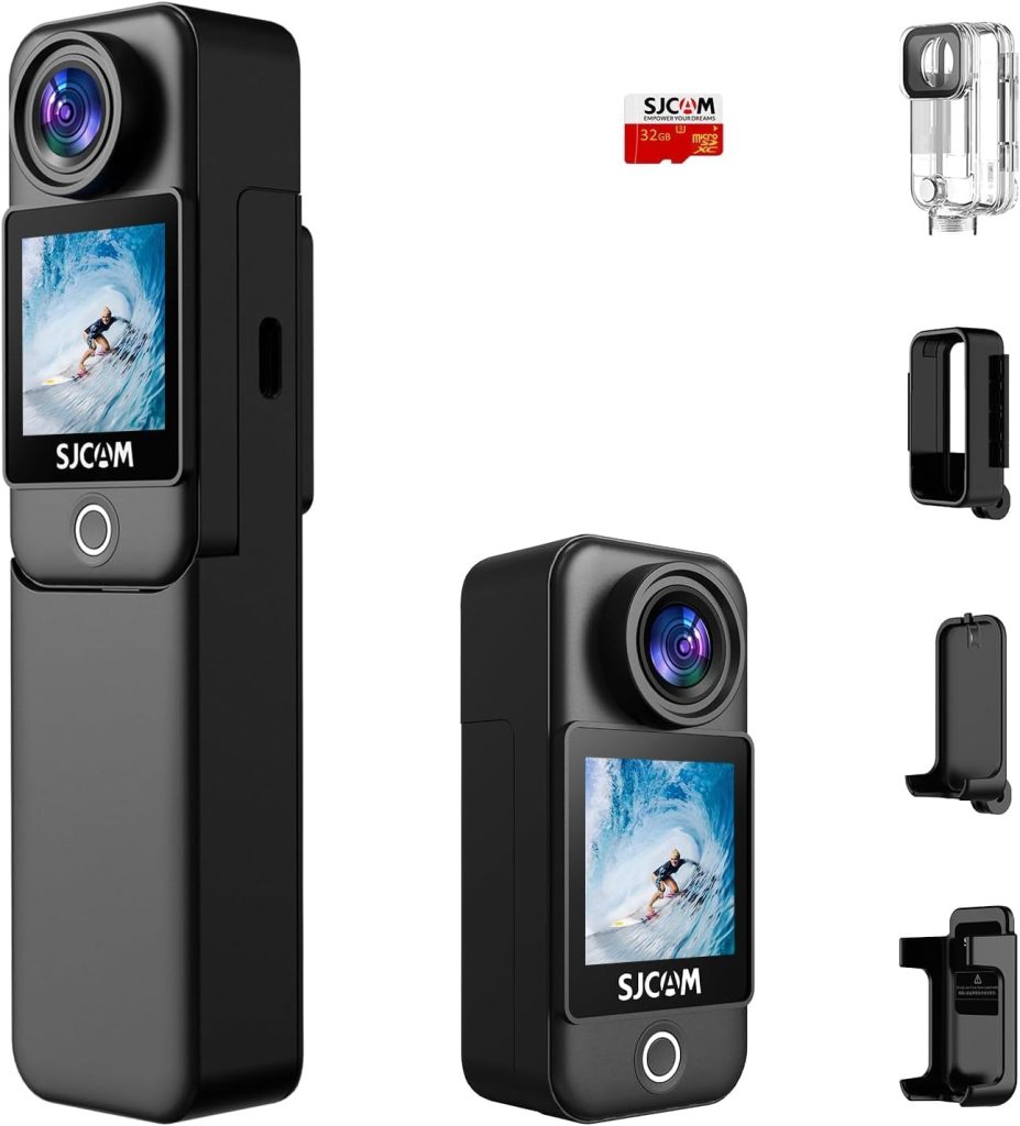 SJCAM C300 Action Camera 4K30fps, 1.33 Inch Dual Touchscreen Sports Camera, 2.4G/5G Dual WiFi 20MP Helmet Camera, 6-axis EIS Underwater Camera 30 m Waterproof with 2800 + 1000 mAh Dual Battery