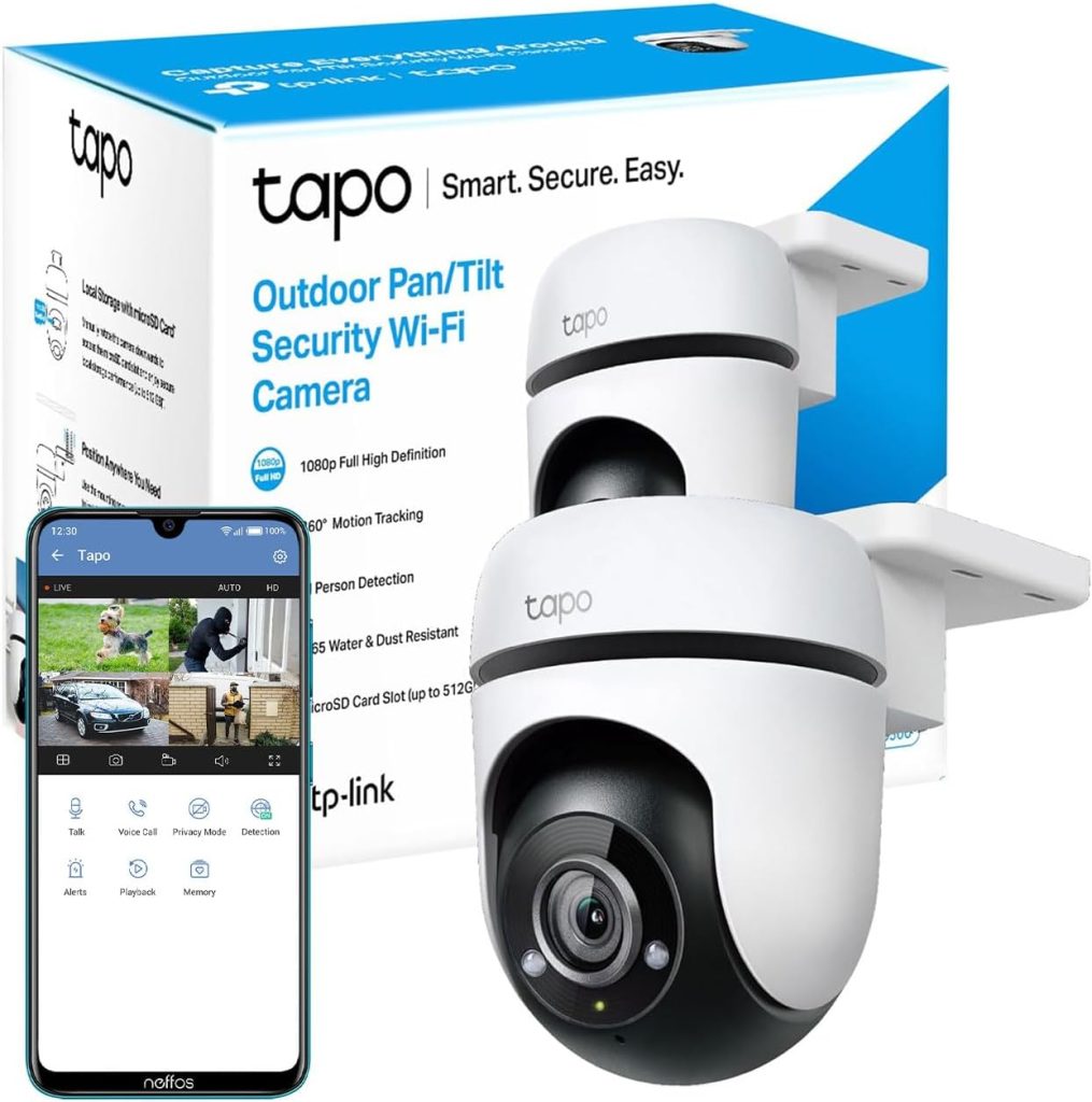 Tapo 1080p Full HD Pan/Tilt Wireless Outdoor Security Camera, 360° Motion Detection, IP65 Weatherproof, Night Vision, Cloud SD Card Storage, Works with AlexaGoogle Home (Tapo C500) White