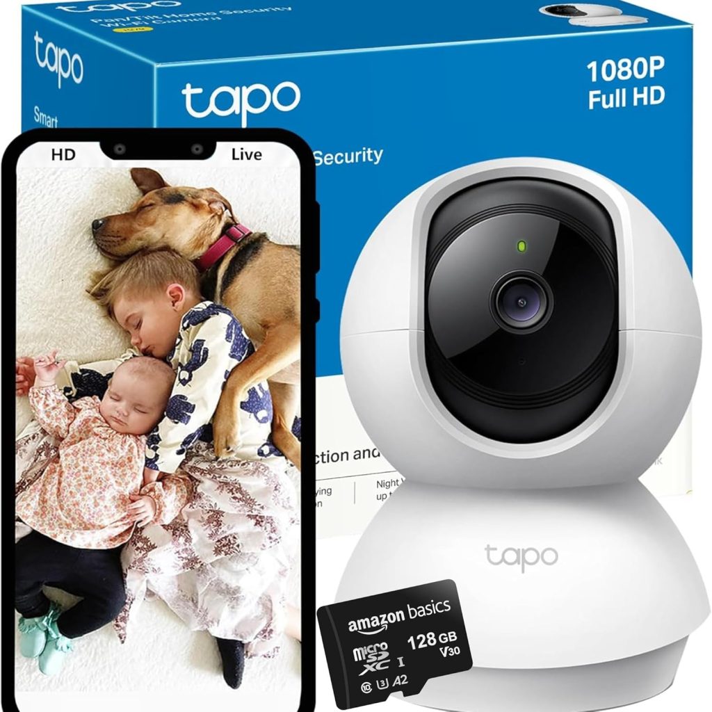 Tapo  Amazon Basic SD Card Bundle: Wifi Camera, Indoor Camera for Security, 1080p Pet Camera, Wireless 360° for Baby Monitor, sell with 128GB SD Card