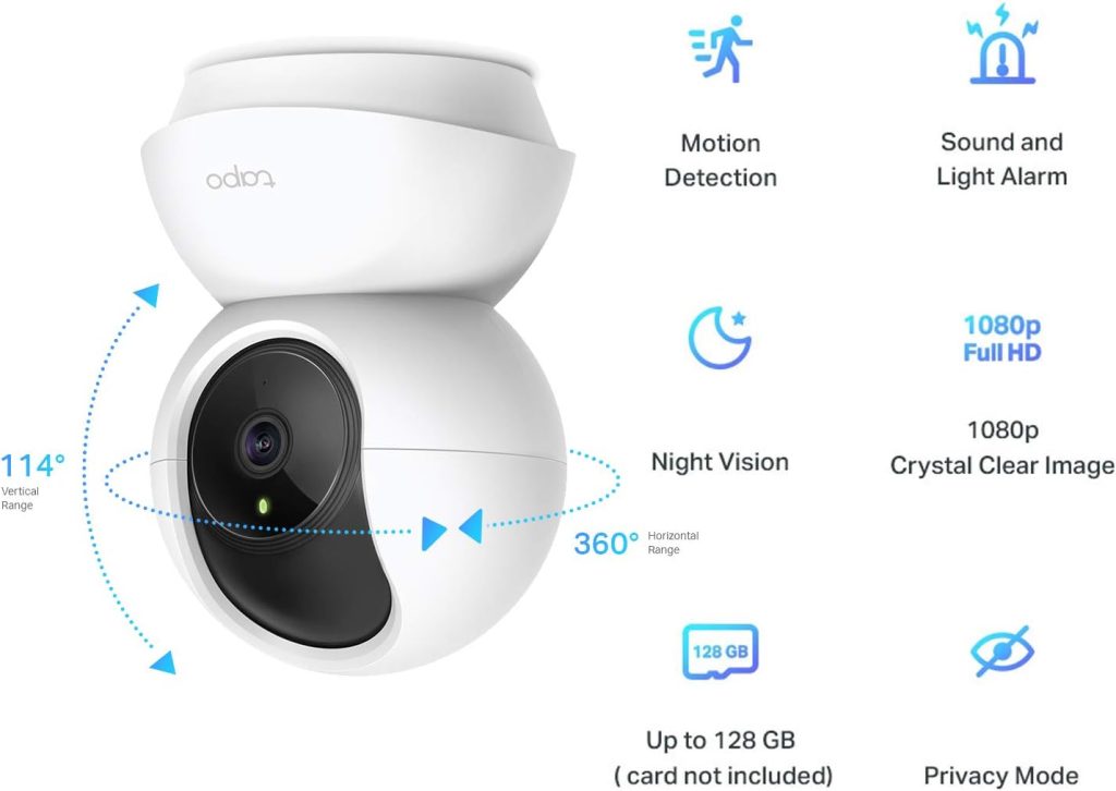 Tapo Wifi Camera, Indoor Camera for Security, 1080p Pet Camera, Wireless 360° for Baby Monitor, CCTV, AI Monitor, Smart Motion Detection  Tracking, Night Vision, Works with Alexa  Google Home (TC70)