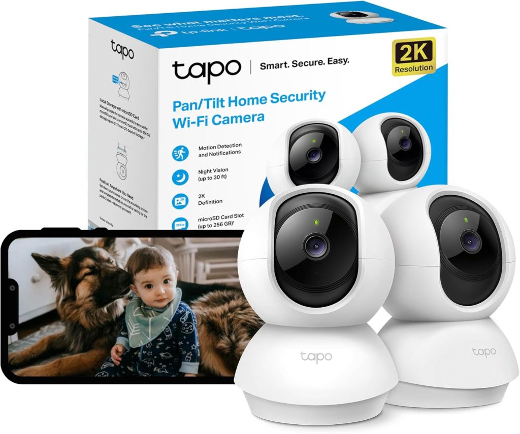 Tapo Wifi Indoor Camera, 2K 3MP Full HD Baby Camera, 360° Security Camera, Wireless Pet Camera, Smart Motion Detection  Tracking, Night Vision, Work with Alexa  Google Home, 2 Pack(Tapo C210P2)