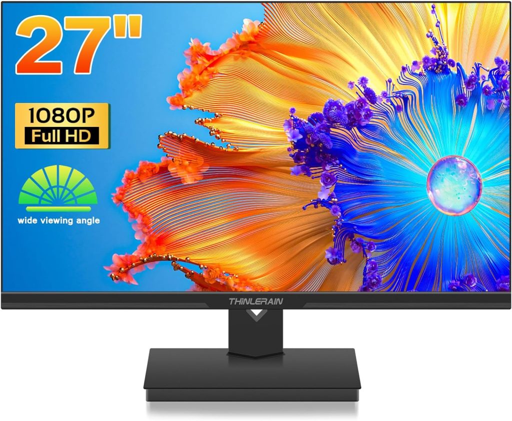 Thinlerain 27 Inch Monitor Full HD 1920x1080p IPS LED Screen Gaming Monitor for PC Computer(HDMI, VGA, 60hz, FreeSync, 5ms), Black