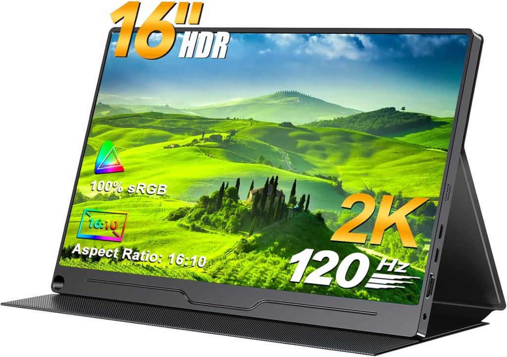 UPERFECT 120Hz Portable Monitor 16 Inch 2K Gaming Monitor Support Freesync/2560 x 1600/HDR, Laptop Monitor with VESA IPS 16:10 Contrast Standard HDMI/Type-C, for PC/Laptop/PS3 4/Phone