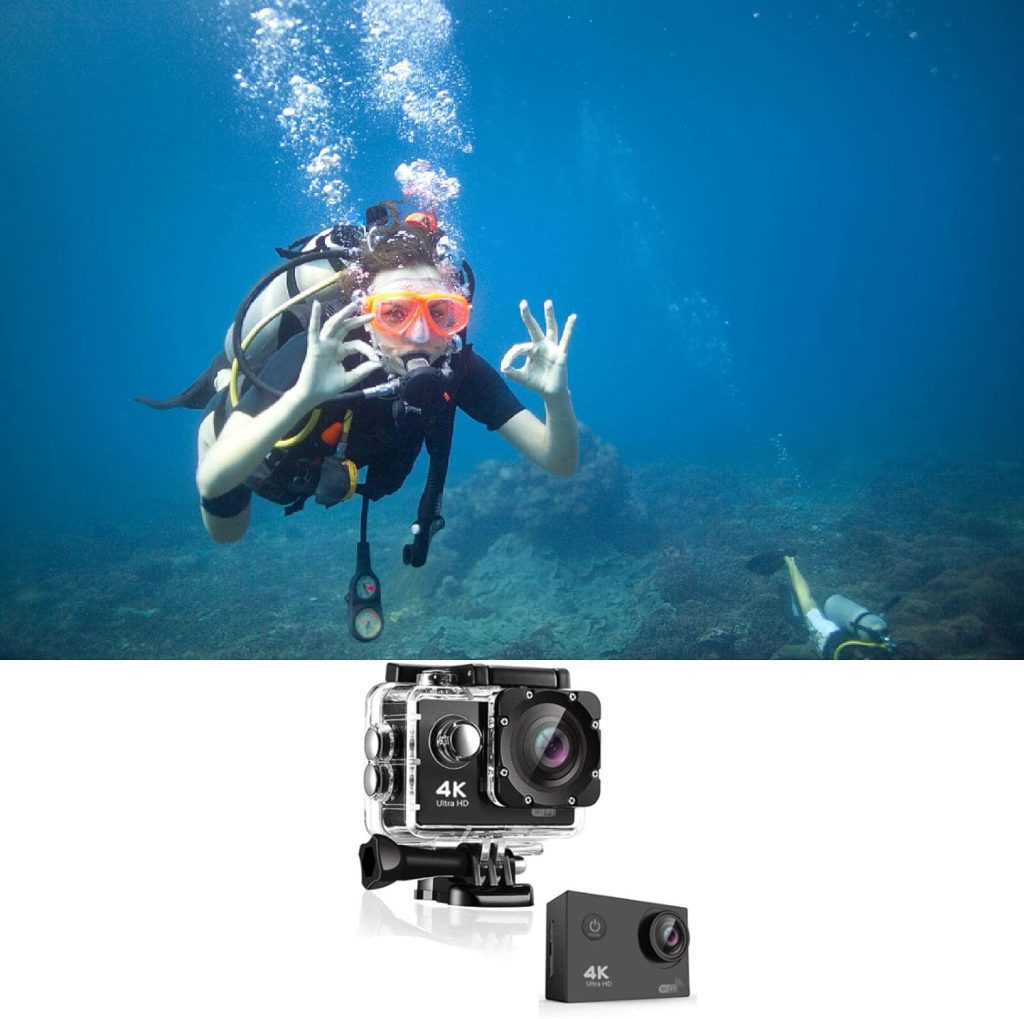 YOPOTIKA WiFi Action Camera Ultra HD 1080P,12MP Sports Camera Wide-Angle 2 LCD Screen,30m/98ft Depth Underwater Waterproof Camera WiFi 170° Wide Angle Helmet Camera for Helmet and Bicycle