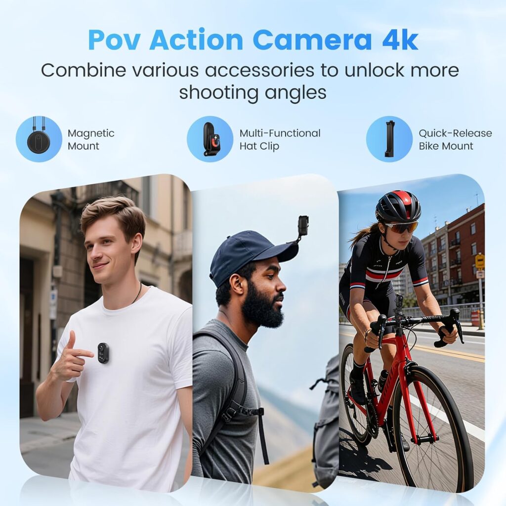4K Mini Body Camera, Magnetic Thumb Action Cam with 6-Axis EIS