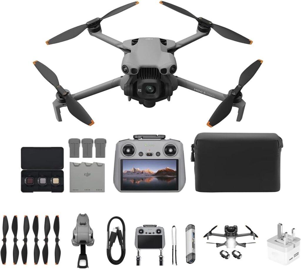 DJI Mini Pro Fly More Combo Plus with RC 2, Drone with Camera, Obstacle Sensing, ActiveTrack 360°, 225° Gimbal Rotation, 1-Inch CMOS, 4K Drone for Beginners (Mini Pro Fly More Combo Plus Bundle)